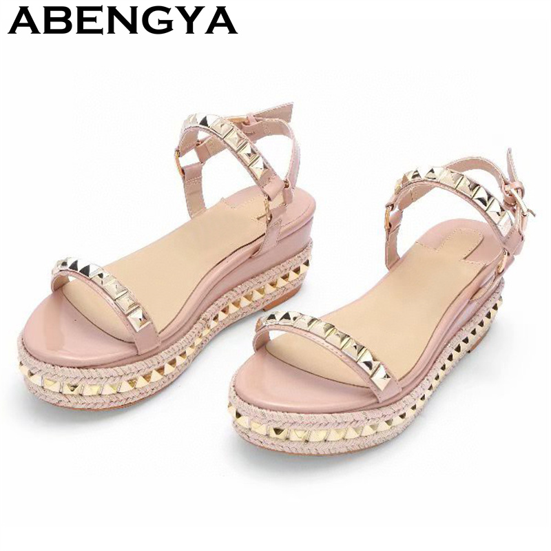 Leather Classic Strap - Classic Fashion Thick Sole Platform Wedge